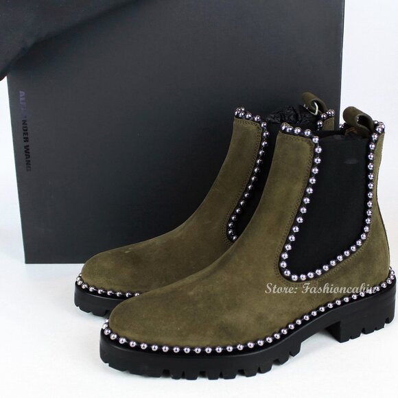 NEW Alexander Wang Studded Suede Ankle Boots | Edgy Luxe Chelsea Boots - Picture 1 of 15